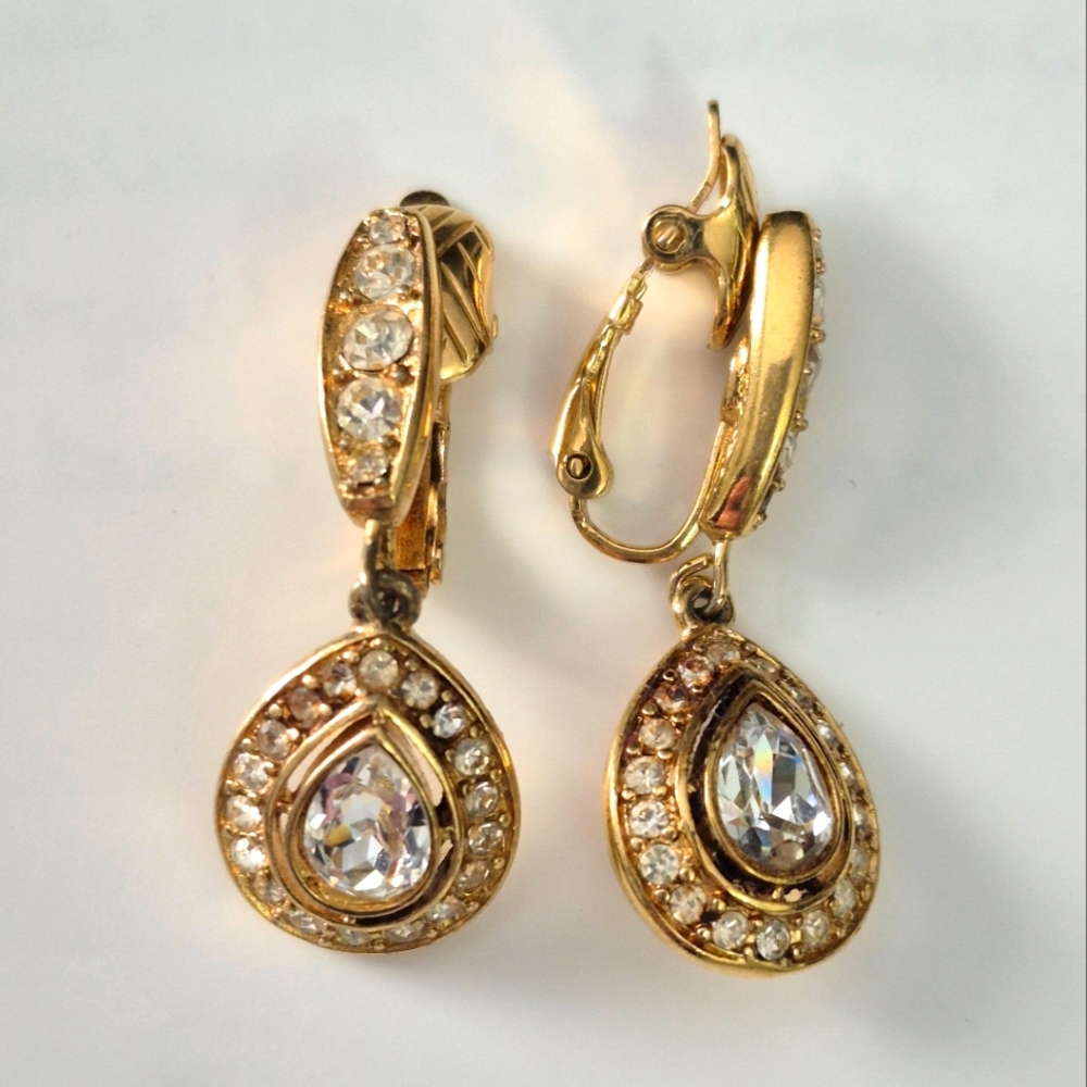 VTG Trifari TM Earrings | Gold Tone with Clear Rhinestones | SIGNED